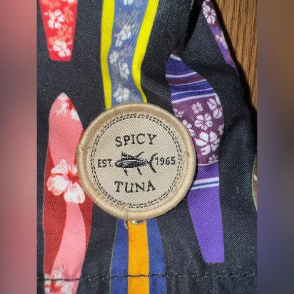 Spicy Tuna Surf Board Pattern Swim Trunks Size Large - Picture 5 of 9